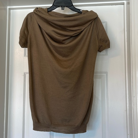 Lanvin Sweaters - Lanvin  cashmere/silk short sleeve 17” cowl neck thin knit sweater Size L